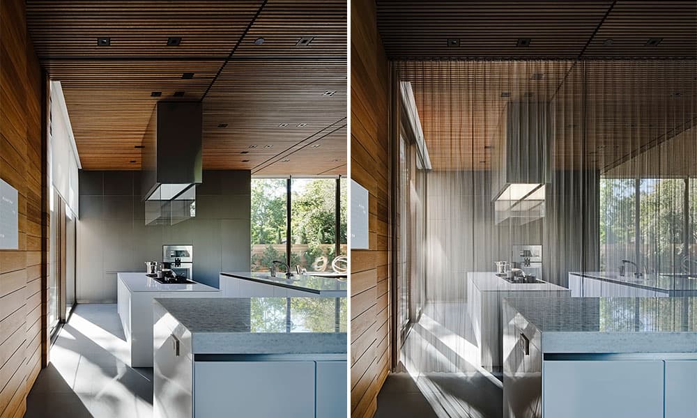 modern kitchen divided by panel